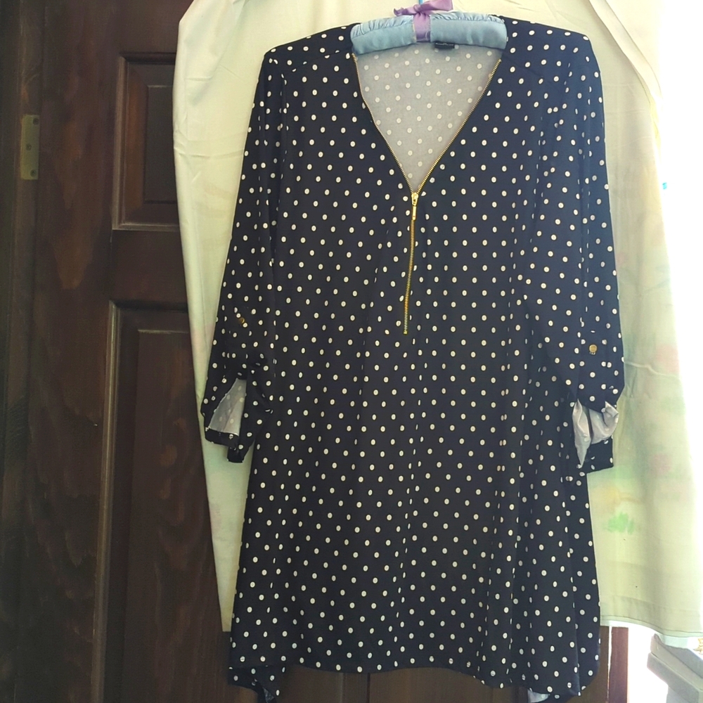 Soft poly knit zip front blouse